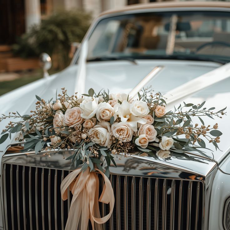 Beautiful wedding car flower decoration